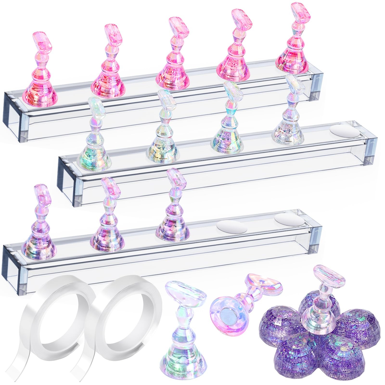 Fandamei Nail Stand, 3 Set Art Stand for Press On, Multicolor