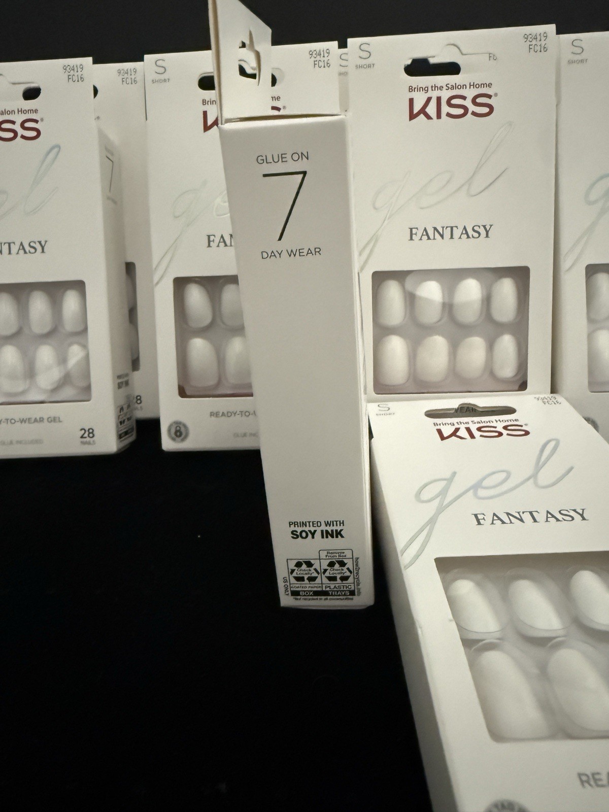 *10* KISS Gel Fantasy White Shiny Gel Press-On Nails Short Oval Full Cover Glue