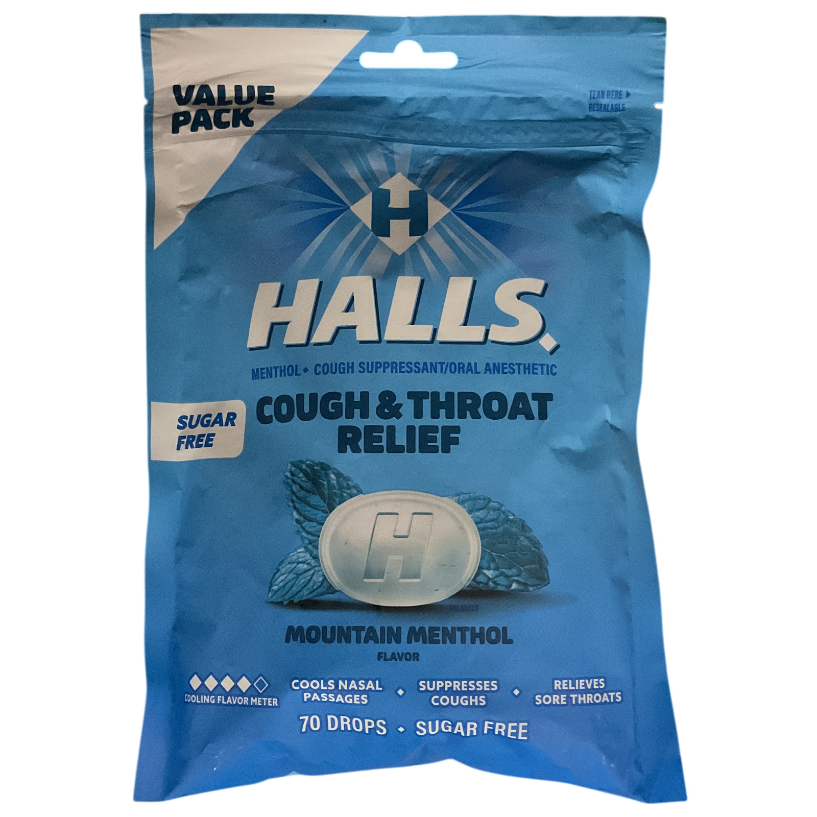HALLS Relief Mountain Menthol Sugar Free Cough Drops, 70 Drops EXP: 12/26/2027