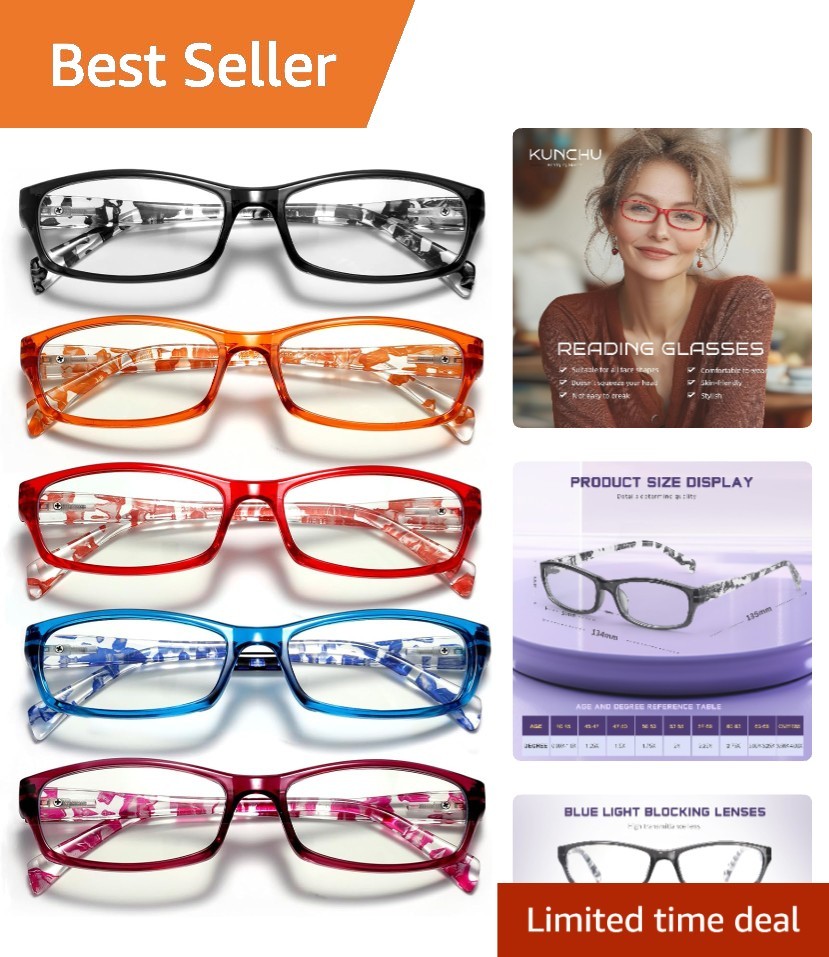 Reading Glasses for Women Men – 5 Pack Blue Light Blocking Spring Hinge