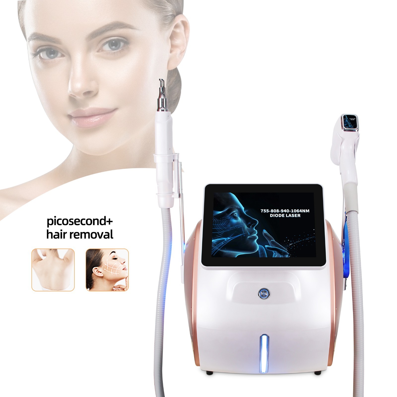 2 In1 Diode Laser Hair Removal & ND Yag Pico Laser Tattoo Removal Skin Care