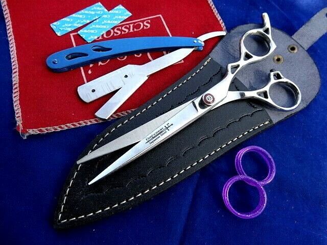 1YEAR WRNTY_7″ Prof Hairdressing Hair Scissors_Japanese Steel/Leather Sheath