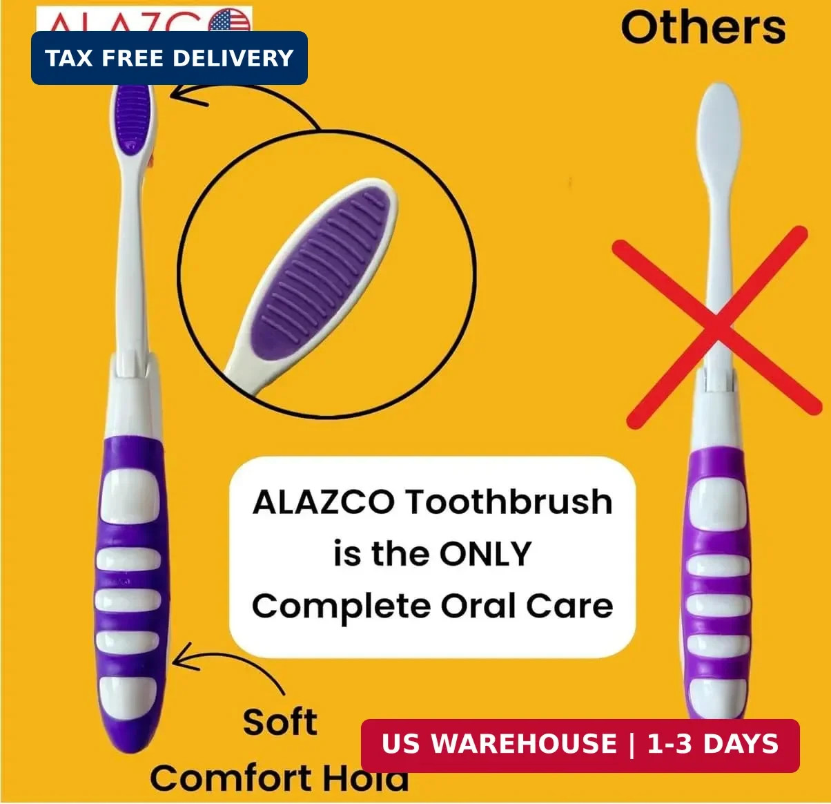 Pack of 2pc Comfort Hold Travel Toothbrush On The Go Folding Medium Bristle Brus