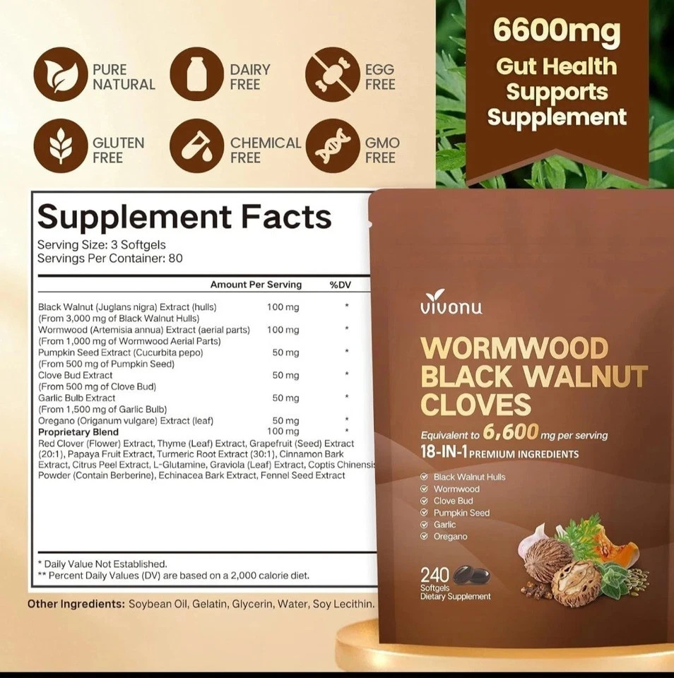 Vivonu Wormwood Black Walnut & Cloves Extraction Softgels 240 Vitamin Latest