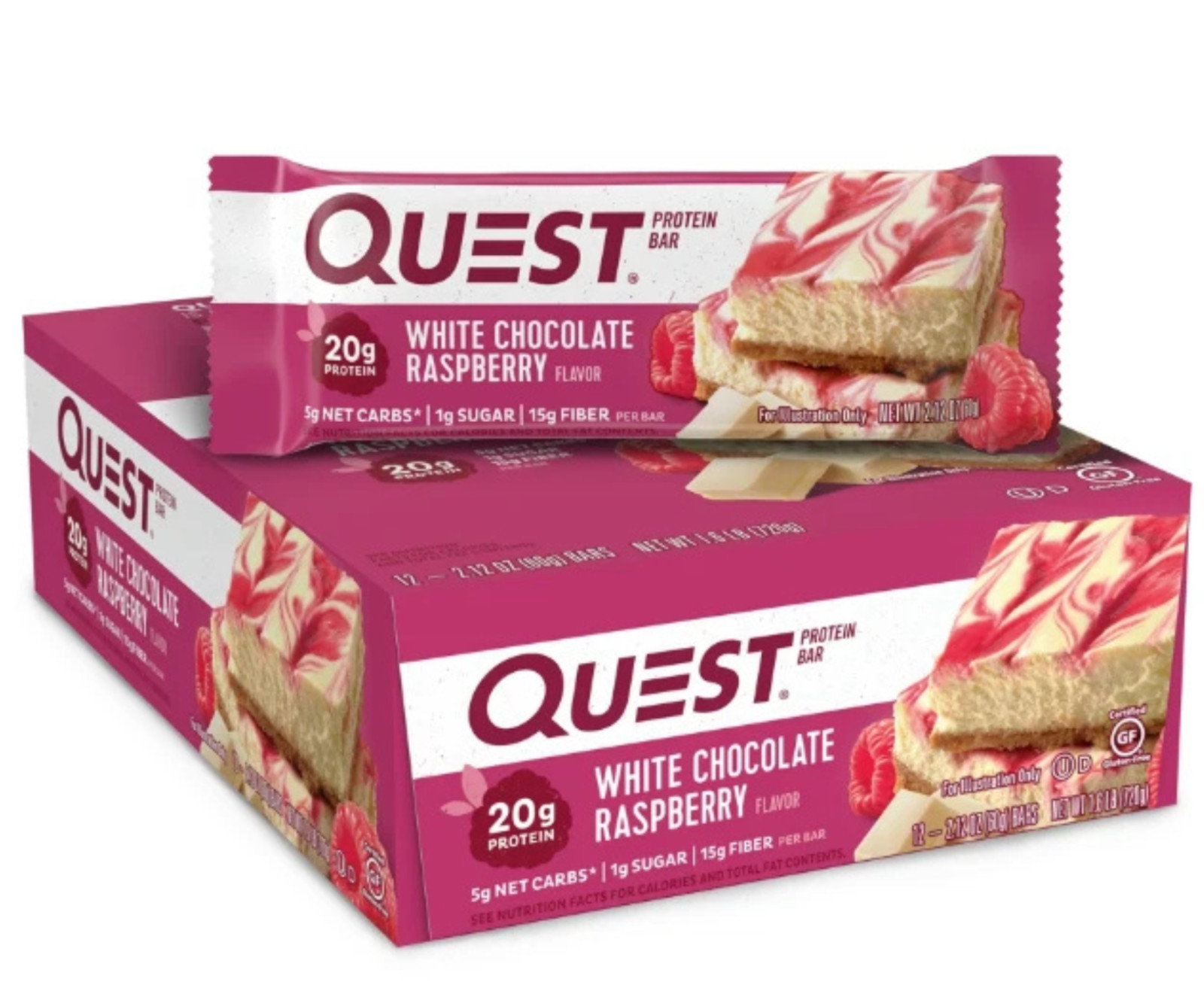 Quest Protein Bar, White Chocolate Raspberry, 20g Protein, 12 Ct 5g Net Carbs