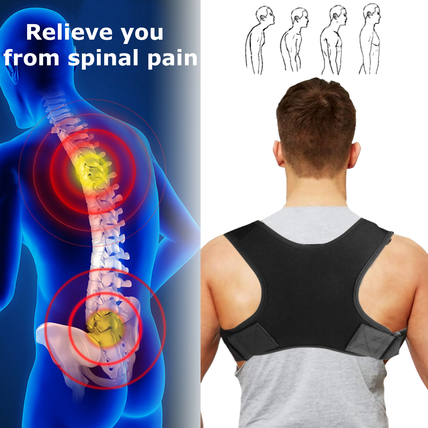Back Posture Corrector Shoulder Straight Support Brace Belt Therapy Men Women