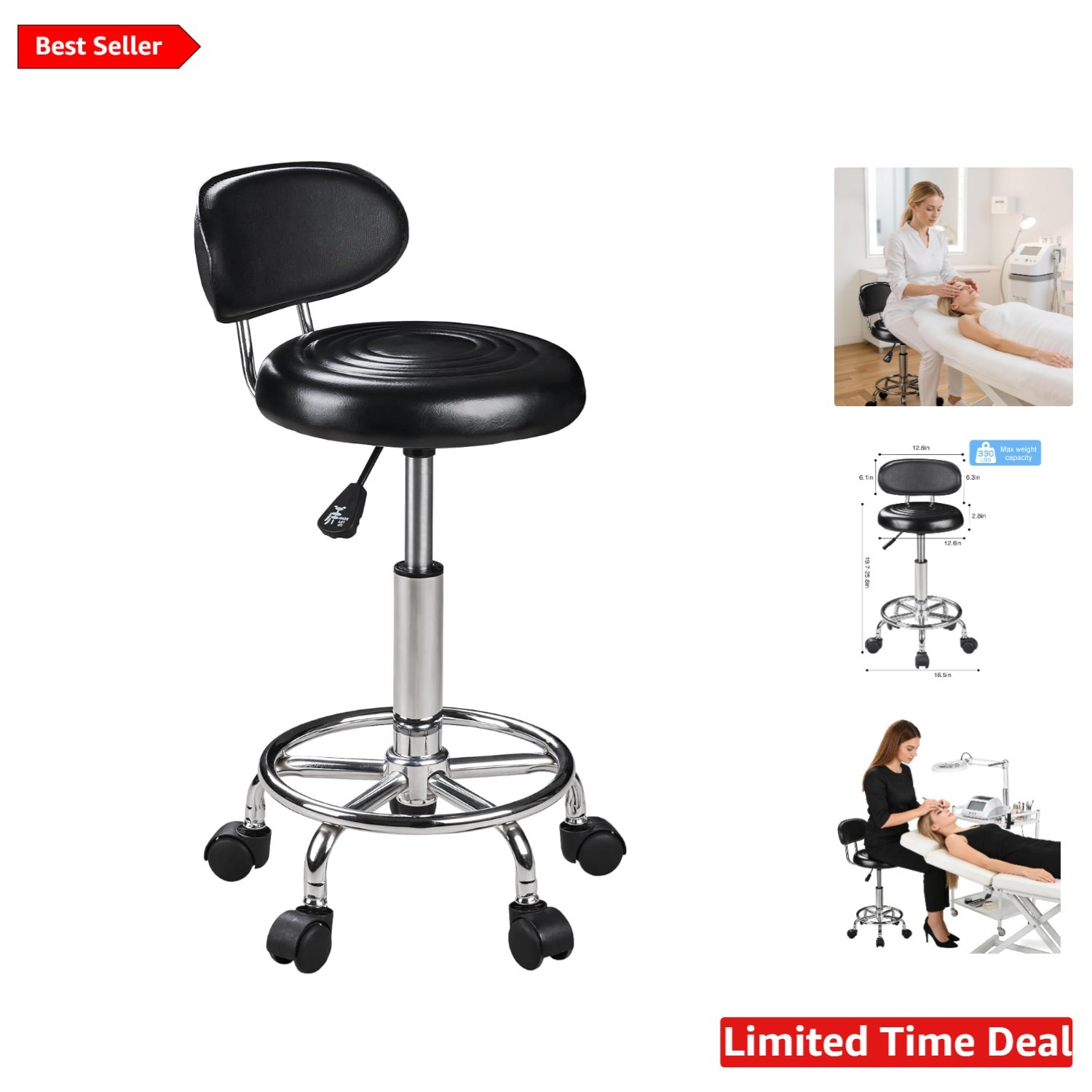 Luxury Spa Chair with Backrest – Hydraulic Height Adjustable, 300 lb Capacity