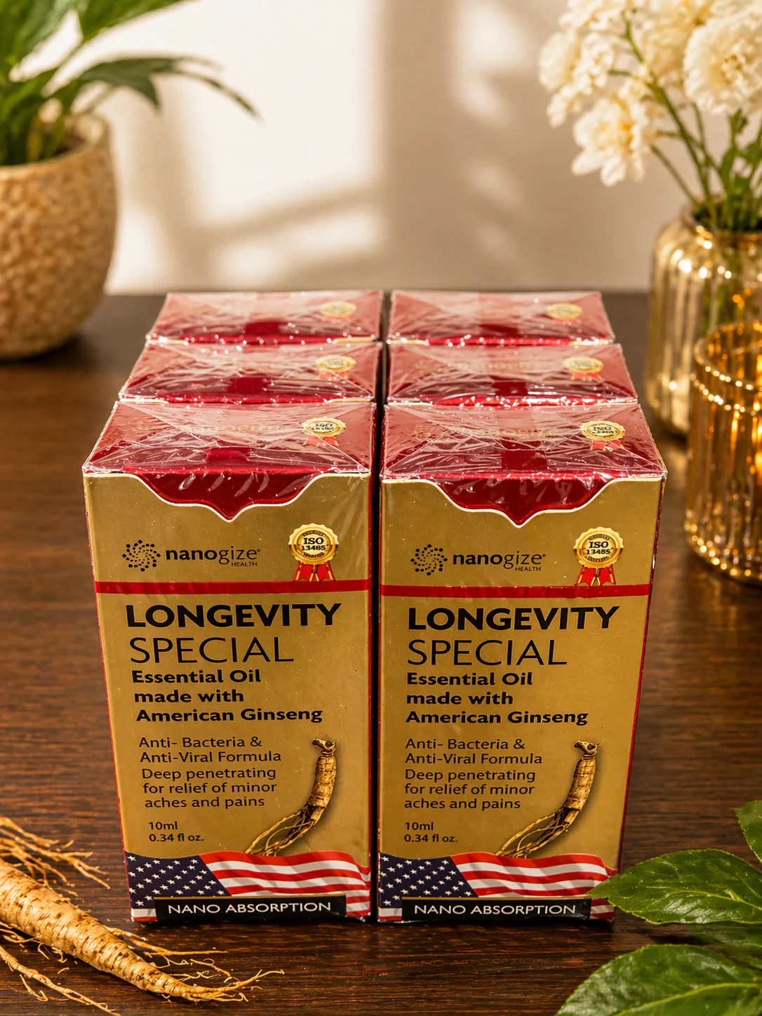 Nanogize Longevity American Ginseng Essential Oil 0.34 oz / 10ml (Pack of 6)