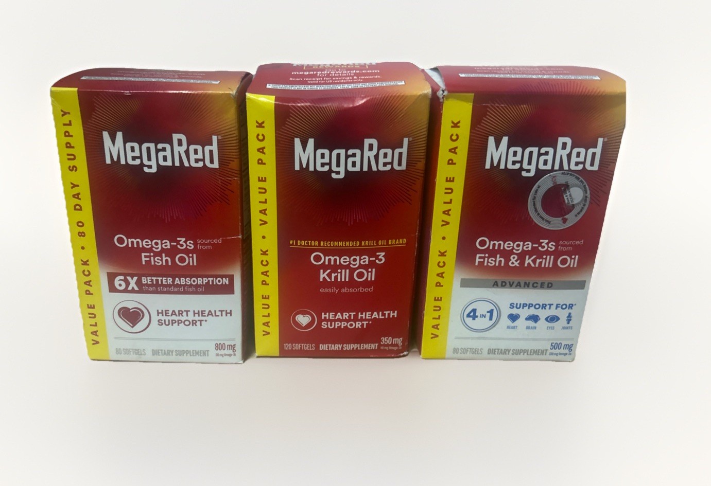MegaRed Omega 3 Fish Oil 800mg – 80ct Value Pack Brand New In Box!! Lot of 3
