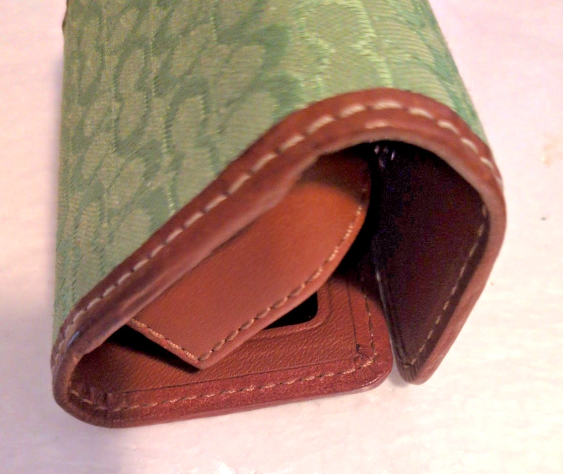 Coach Mini Pill Box Travel Case Lipstick Mirror Signature Green C Canvas Vintage
