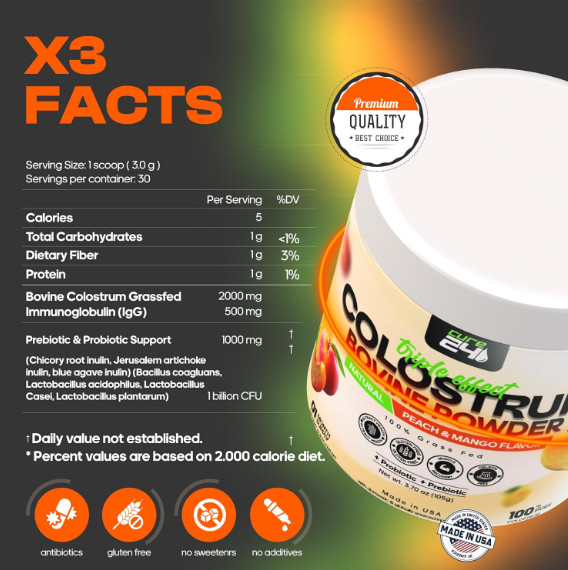 Bovine Colostrum Powder Highly Concentrated Pure Bovine 3.17 oz NEW