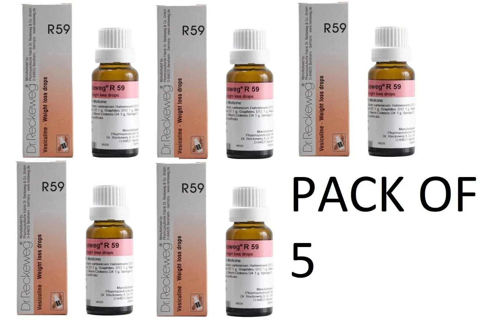 Dr Reckeweg R59 Drops 22ml | Natural Weight Management Pack of 5 Free Shipping