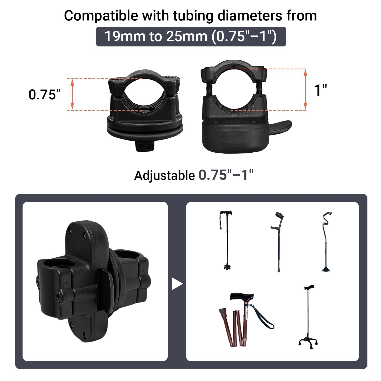Universal Magnetic Cane Holder for Rollator, Walker, Scooter, Wheelchair – Easy