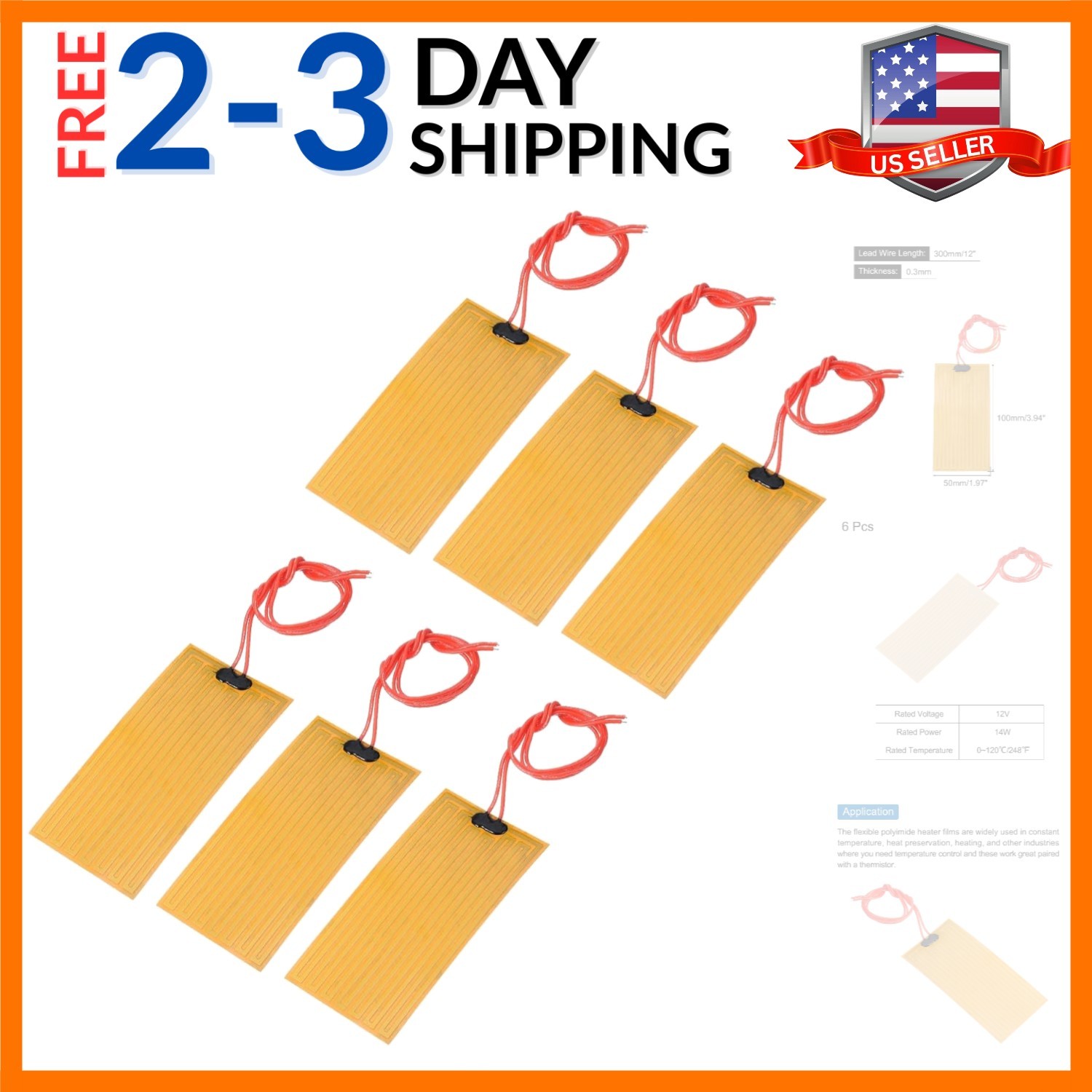 Heater Film Heating Plate, 12V 14W Polyimide Heat Pad, Adhesive PI Heater Ele…