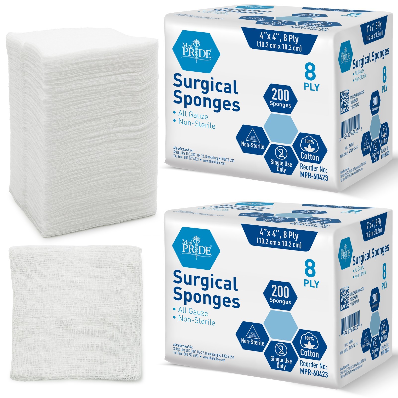 MED PRIDE 4×4 Surgical Sponges Non-Sterile Gauze Pads | 8–16 Ply | 400-800ct