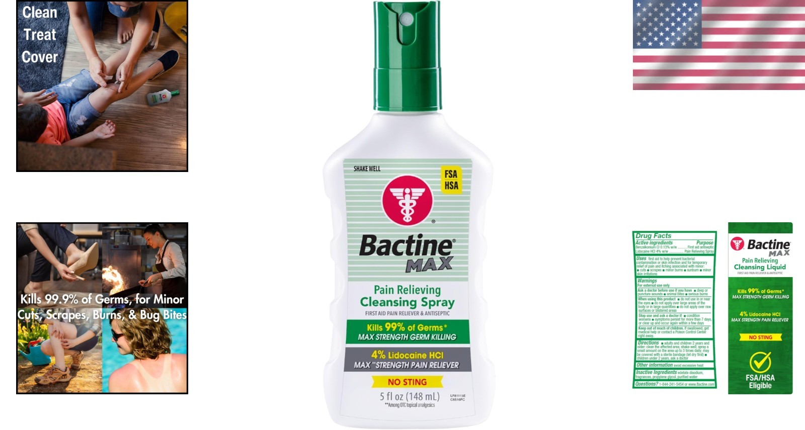 5oz Pain Relieving Antiseptic Spray with Lidocaine – No Sting, Germ Protection
