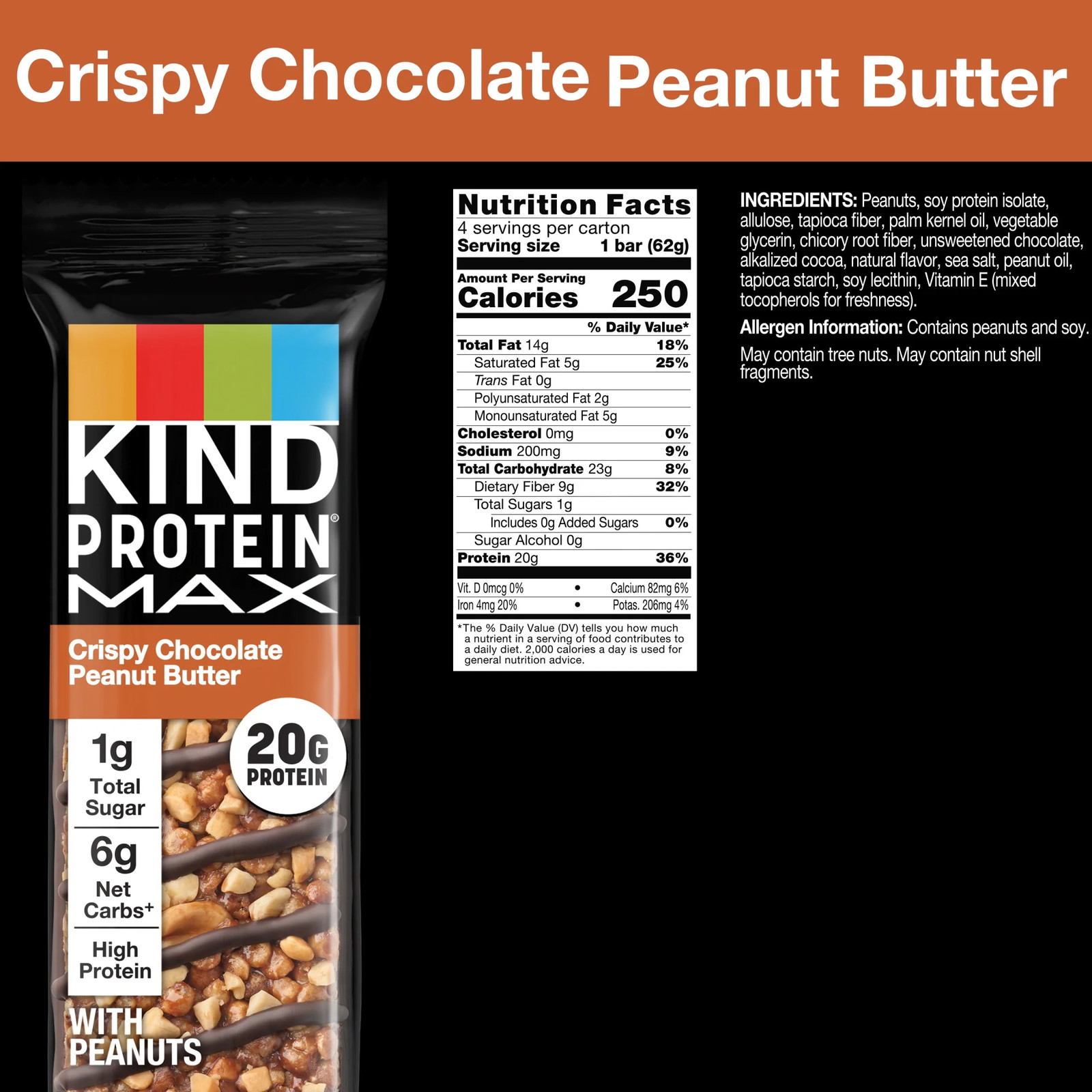 KIND, Gluten Free, Protein MAX, Crispy Chocolate Peanut Butter Protein Bars, 4 C