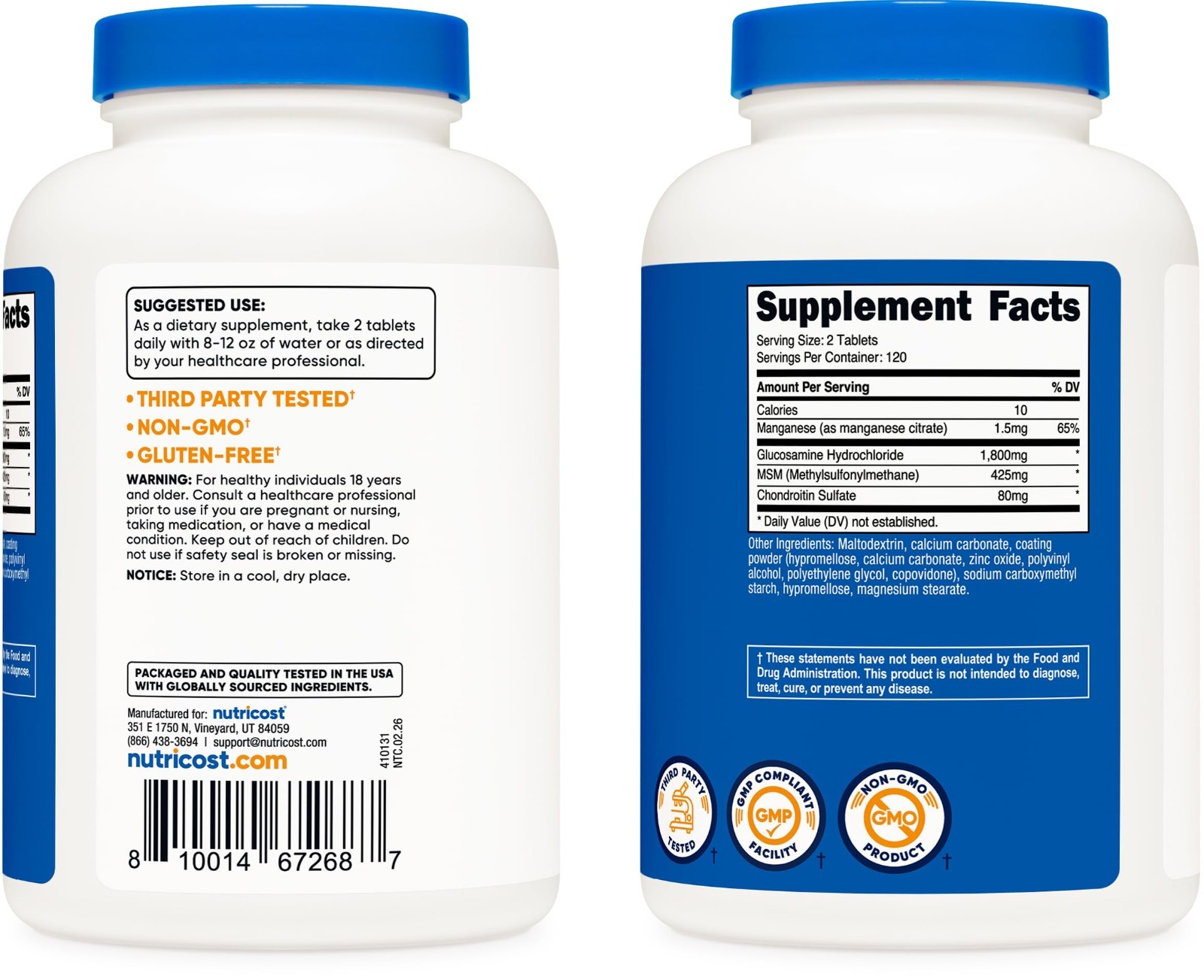 Glucosamine 1800mg with Chondroitin & MSM – 240 Tablets, GMO-Free, Gluten-Free