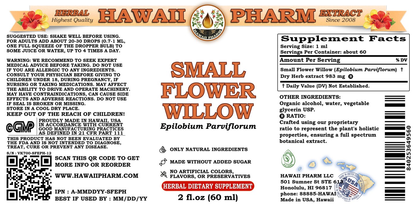 Small Flower Willow (Epilobium Parviflorum) Tincture, Dried Herb Liquid Extract