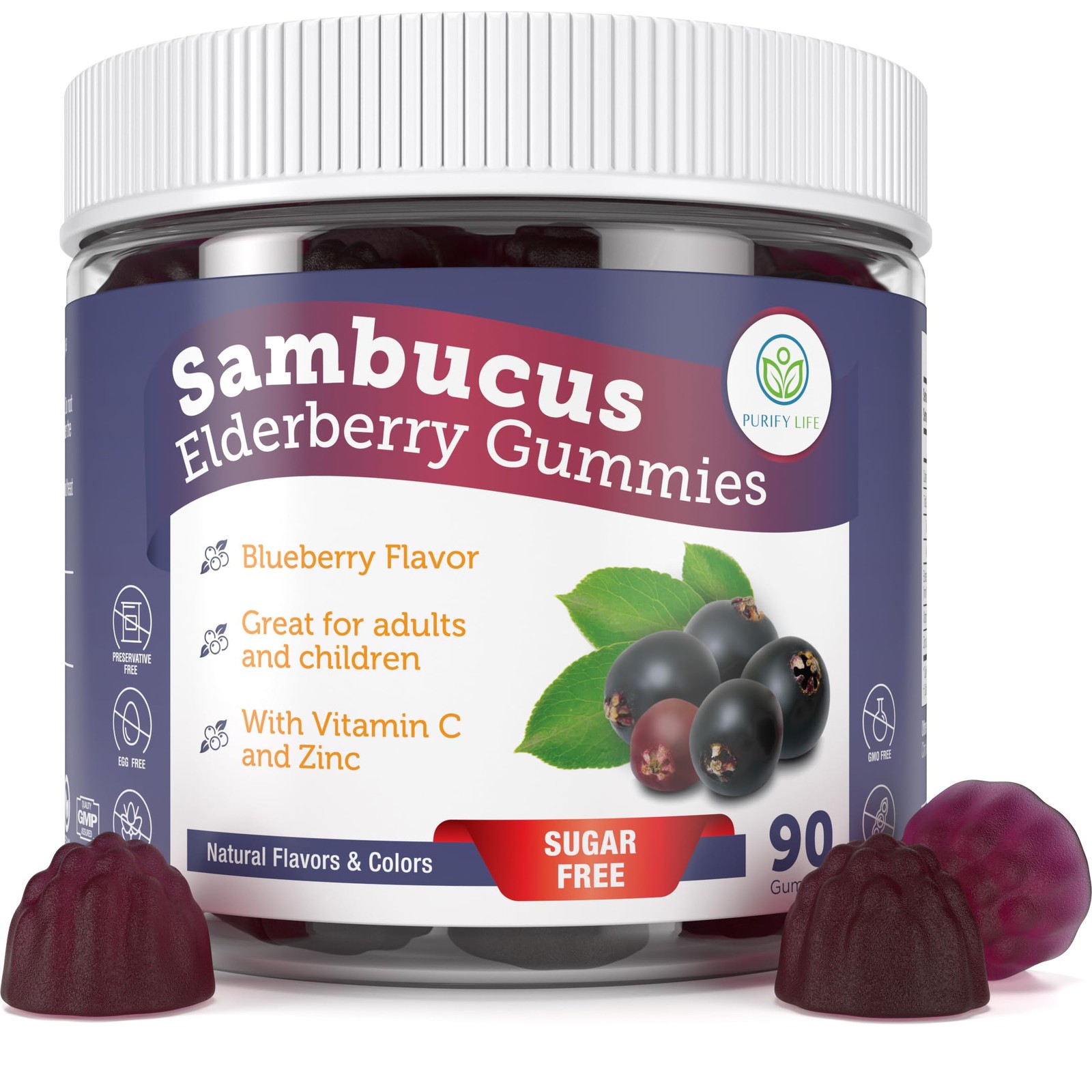 Purify Life Sugar-Free Elderberry Gummies with Vitamin C & Zinc for Adults an…