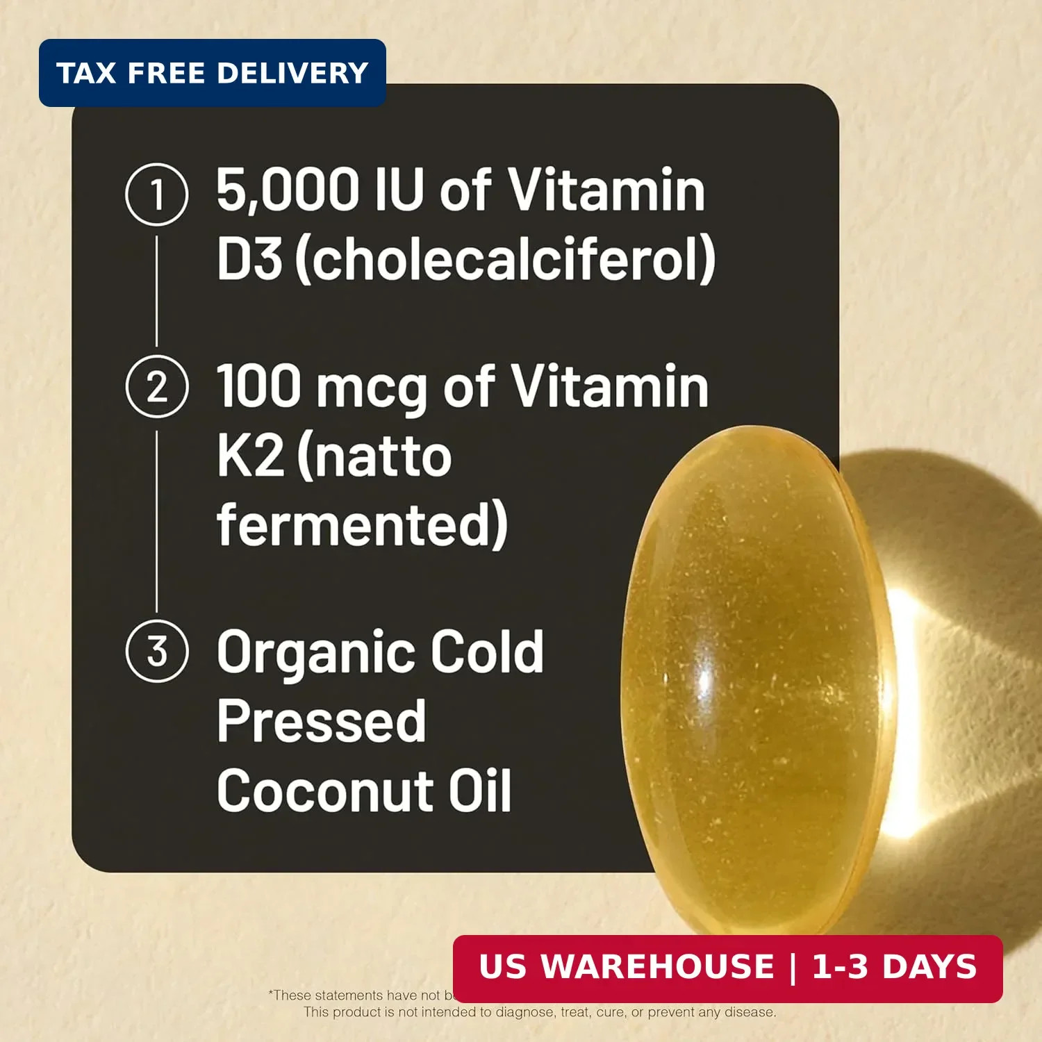 Vitamin D3 5000IU + K2 (MK7) 100mcg with Organic Extra Virgin Coconut