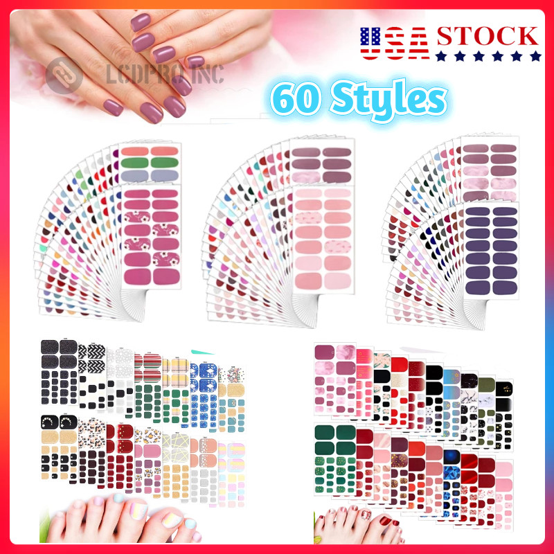 Full Size Nail Wraps Stickers Polish Toe Manicure Art Self Stick Decor 3D Decals