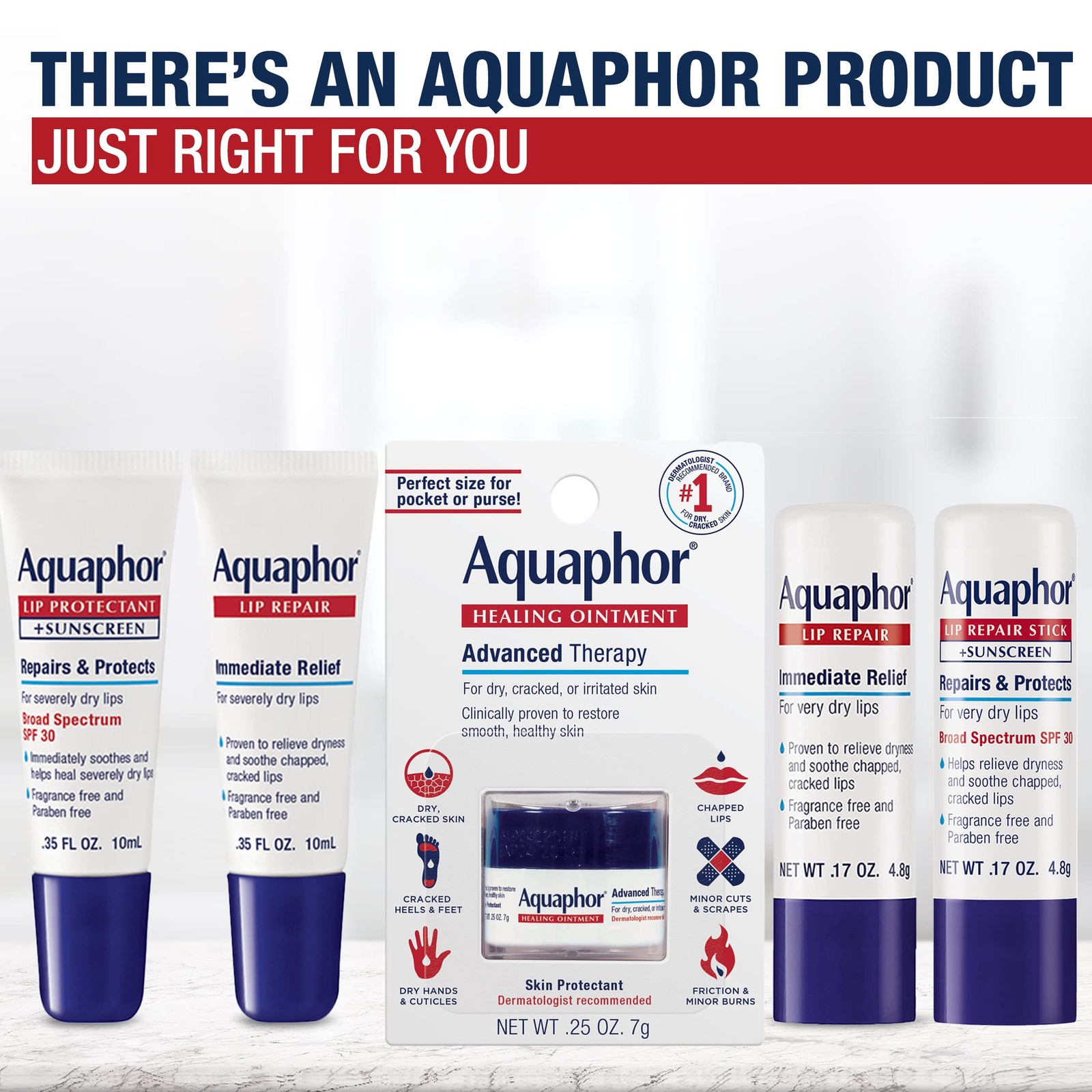 Aquaphor Lip Repair Stick, Moisturizing Lip Balm Pack, Relieves Dryness, 0.17 Oz