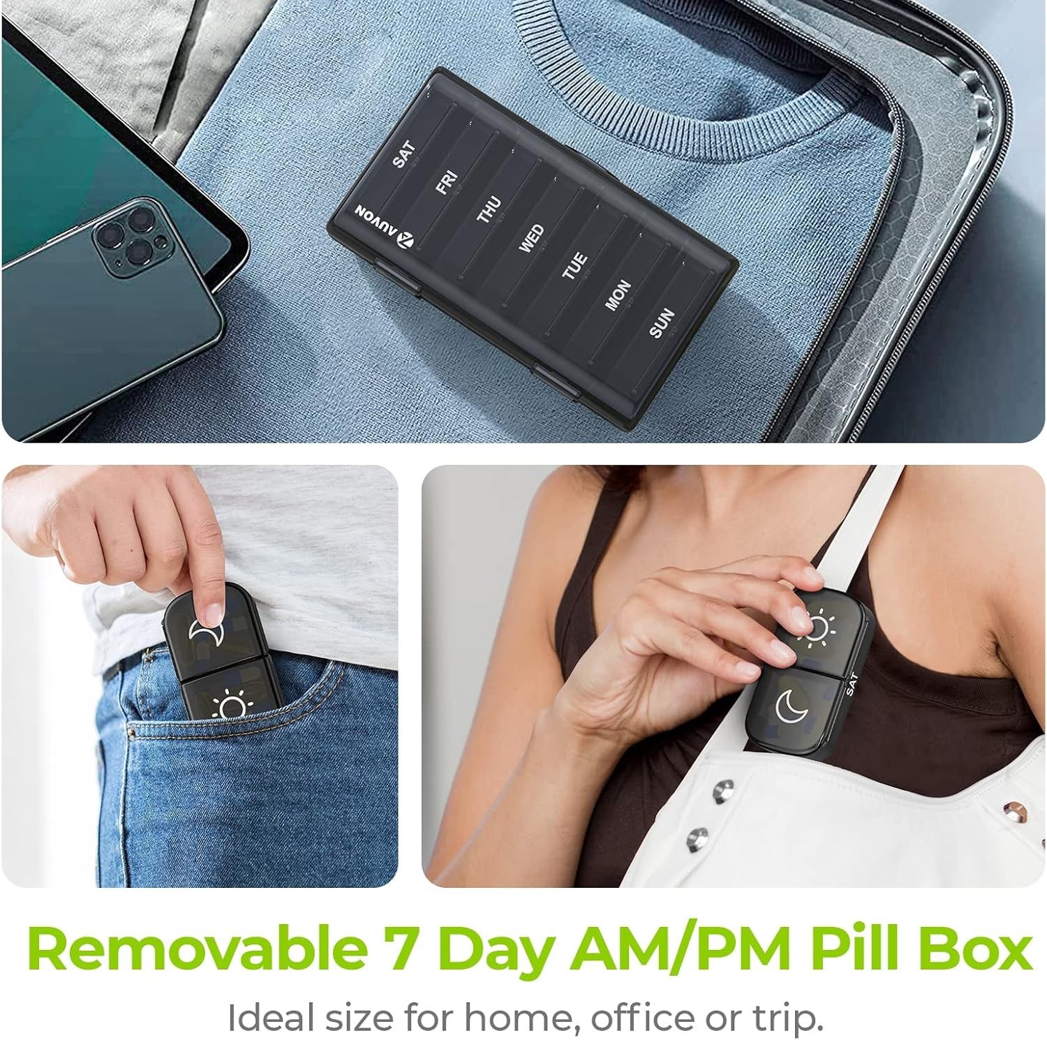 Travel-Friendly Weekly Pill Organizer – XL Black Pill Case for Meds & Vitamins