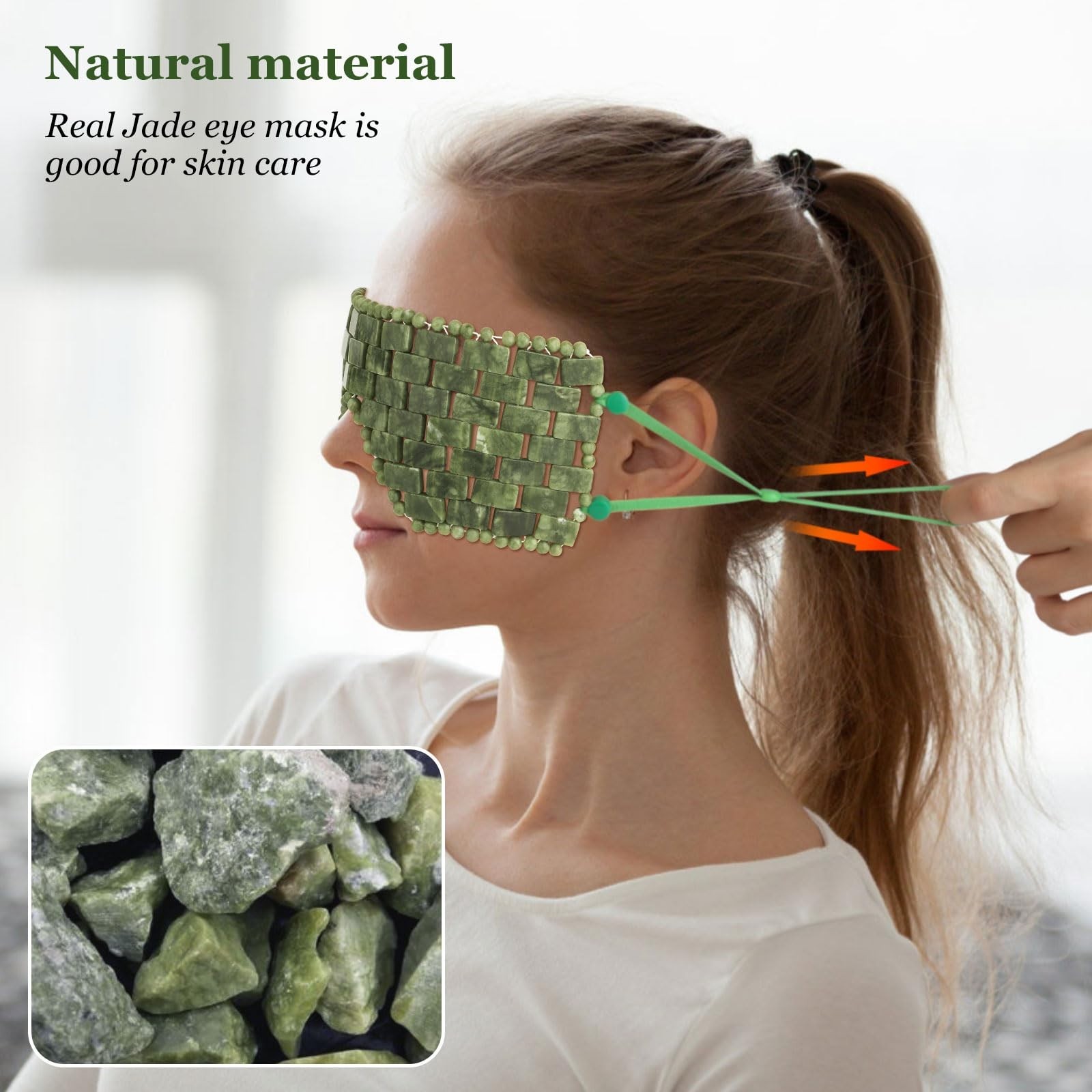 Large Jade Eye Mask – Cooling Facial Mask with Green Ear Strings for Hot & Cold