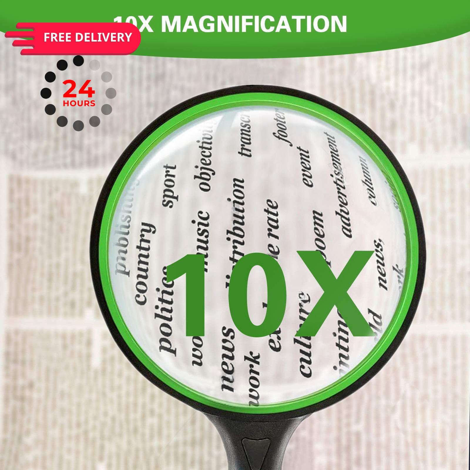 Magnifying Glass, 75MM Handheld Reading 7.4 inches x 3 inches, Green