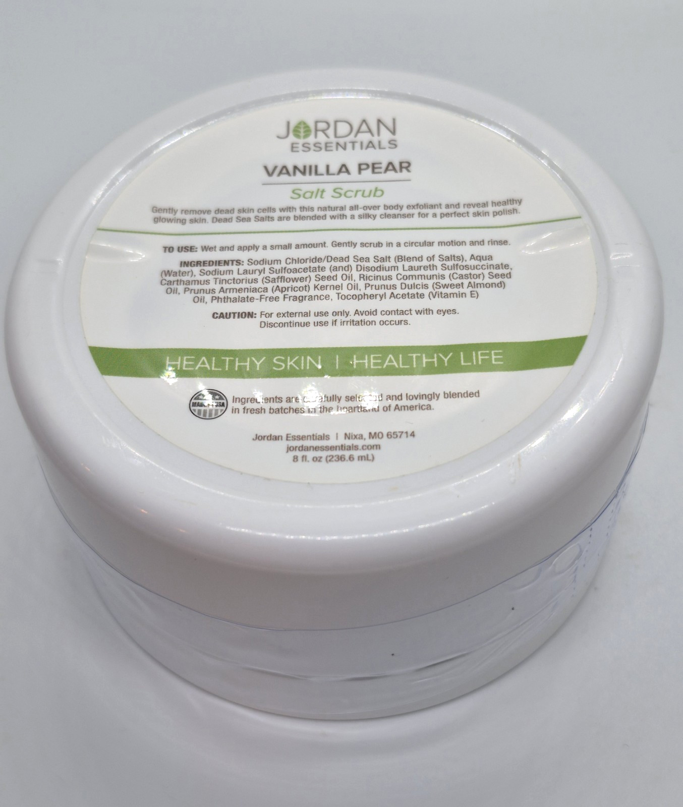 Jordan Essentials Vanilla Pear Salt Scrub with Dead Sea Salt 8 oz NEW SEALED