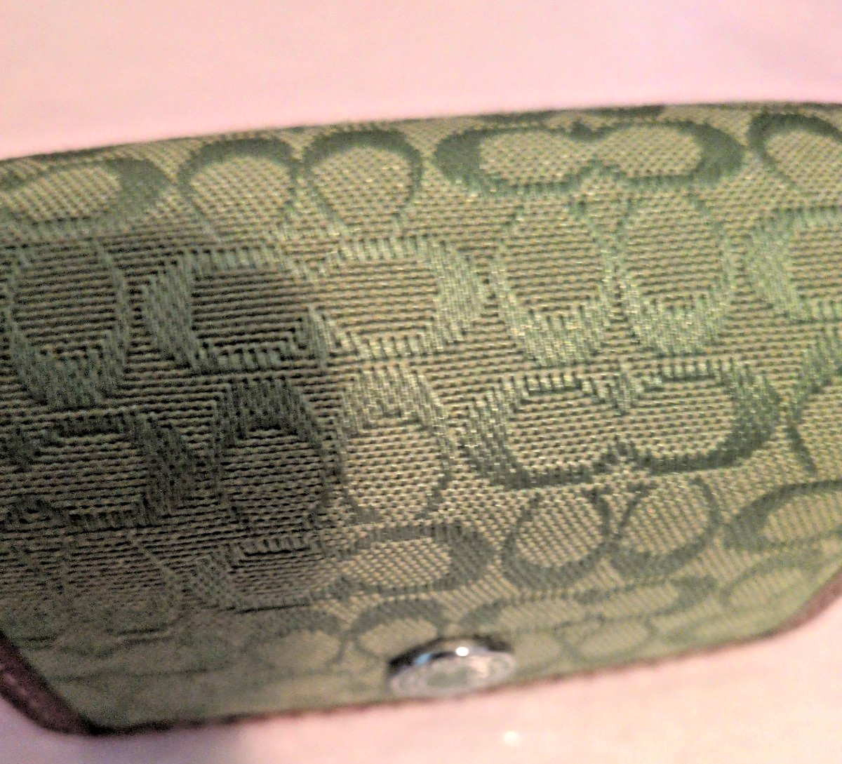 Coach Mini Pill Box Travel Case Lipstick Mirror Signature Green C Canvas Vintage