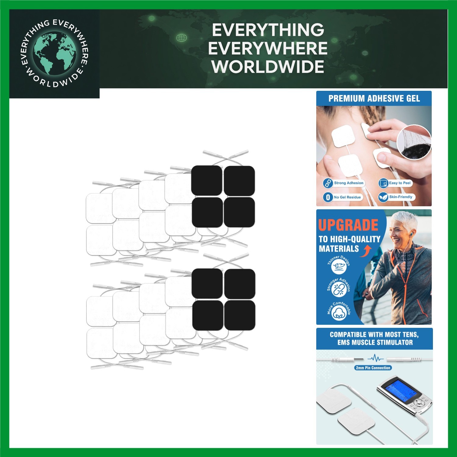 Reusable 40PCS TENS Pads with Superior Adhesion – 2″x2″ for Electrotherapy