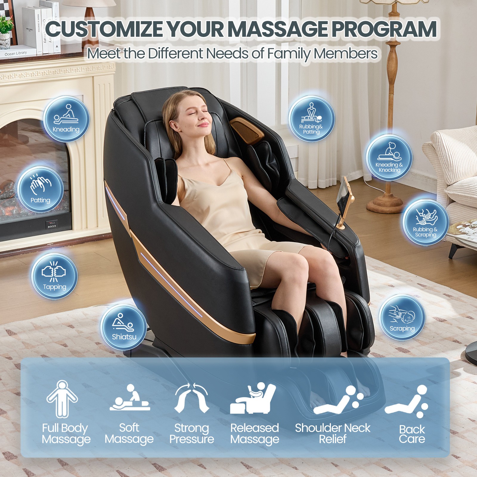 Full Body Zero Gravity Recliner Massage Chair 8 Points,Shiatsu,Heat,Foot Roller