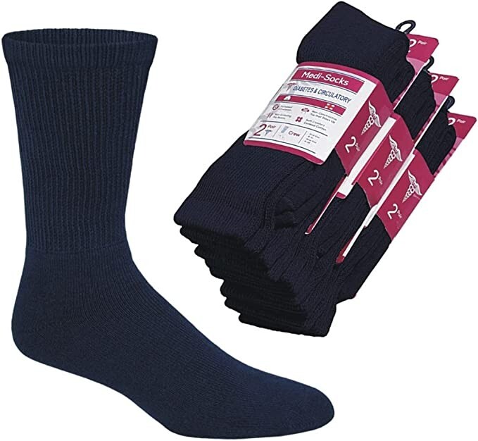 6 Pairs Navy Women’s Circulatory Cushion Cotton Diabetic Crew Socks Size 9-11