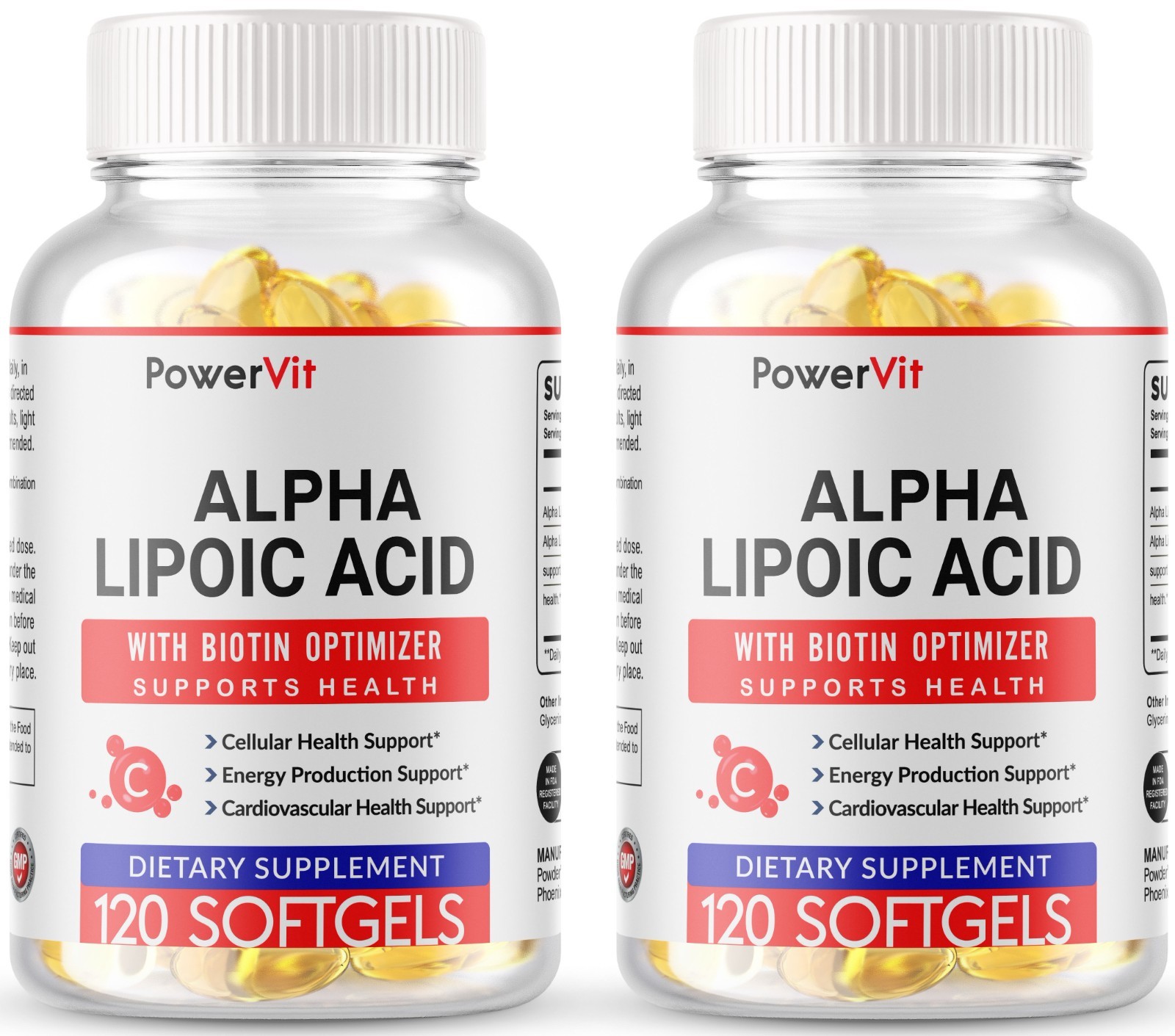 Alpha Lipoic Acid 600mg 240 Softgel with Biotin Optimizer USA Made 2 Bottles