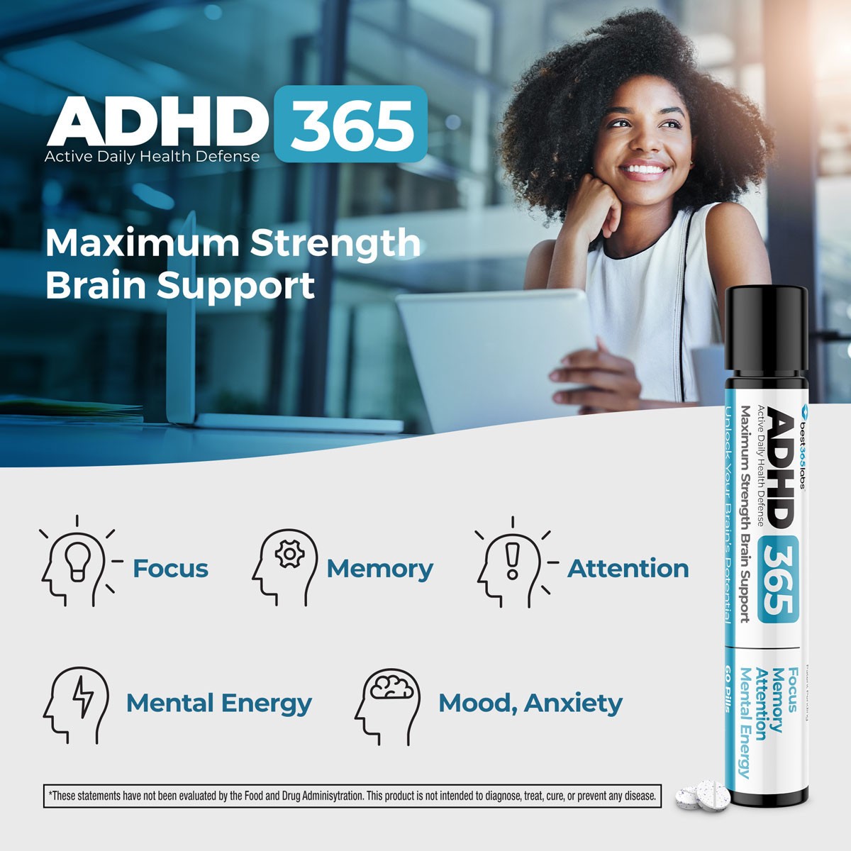 Best365labs ADHD 365 Mitochondrial Boost for Sharper Focus & Energy