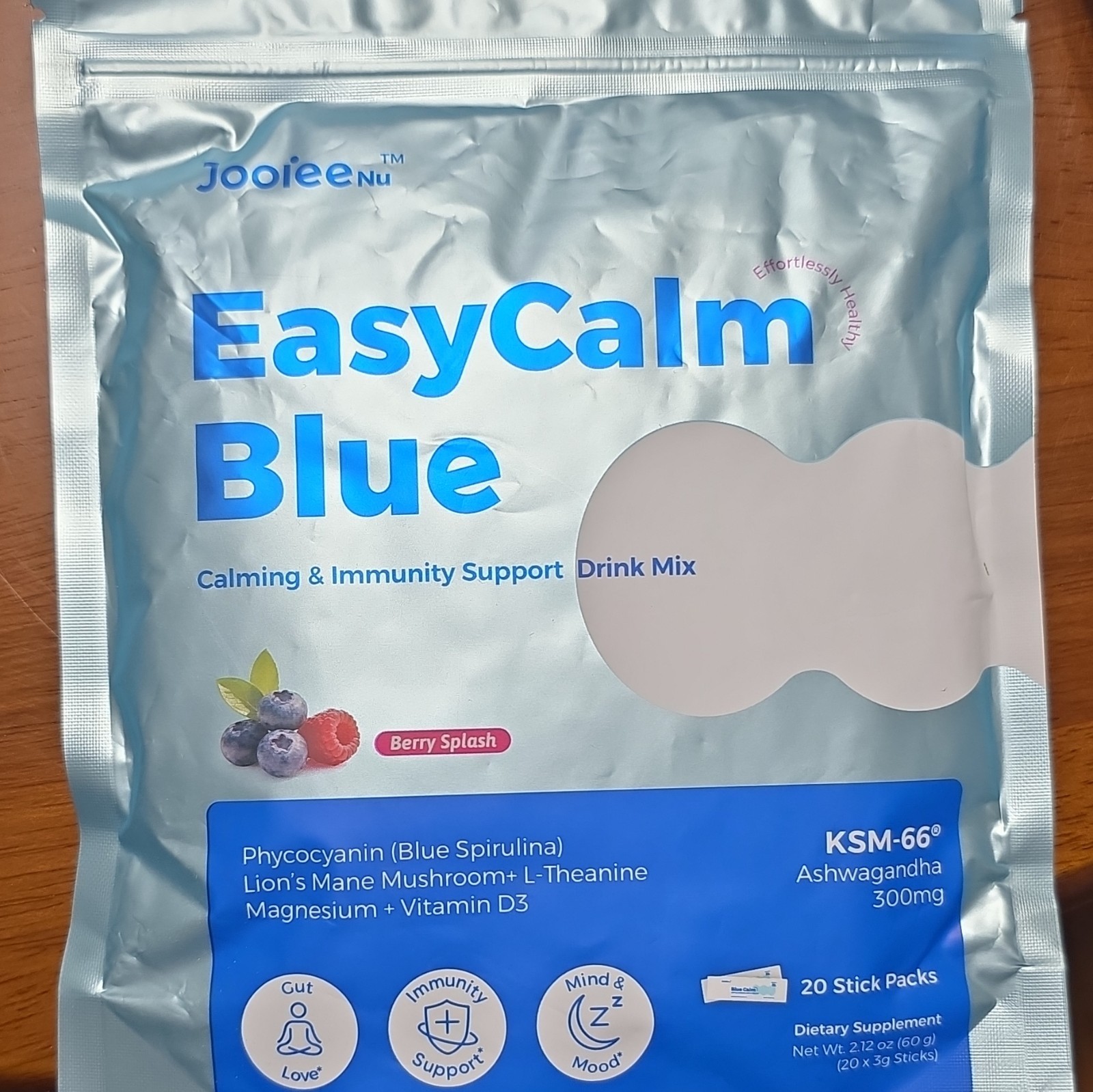 JooieeNu EasyCalm Blue Calming & Immunity Drink Mix, Berry Splash, 20 Pack