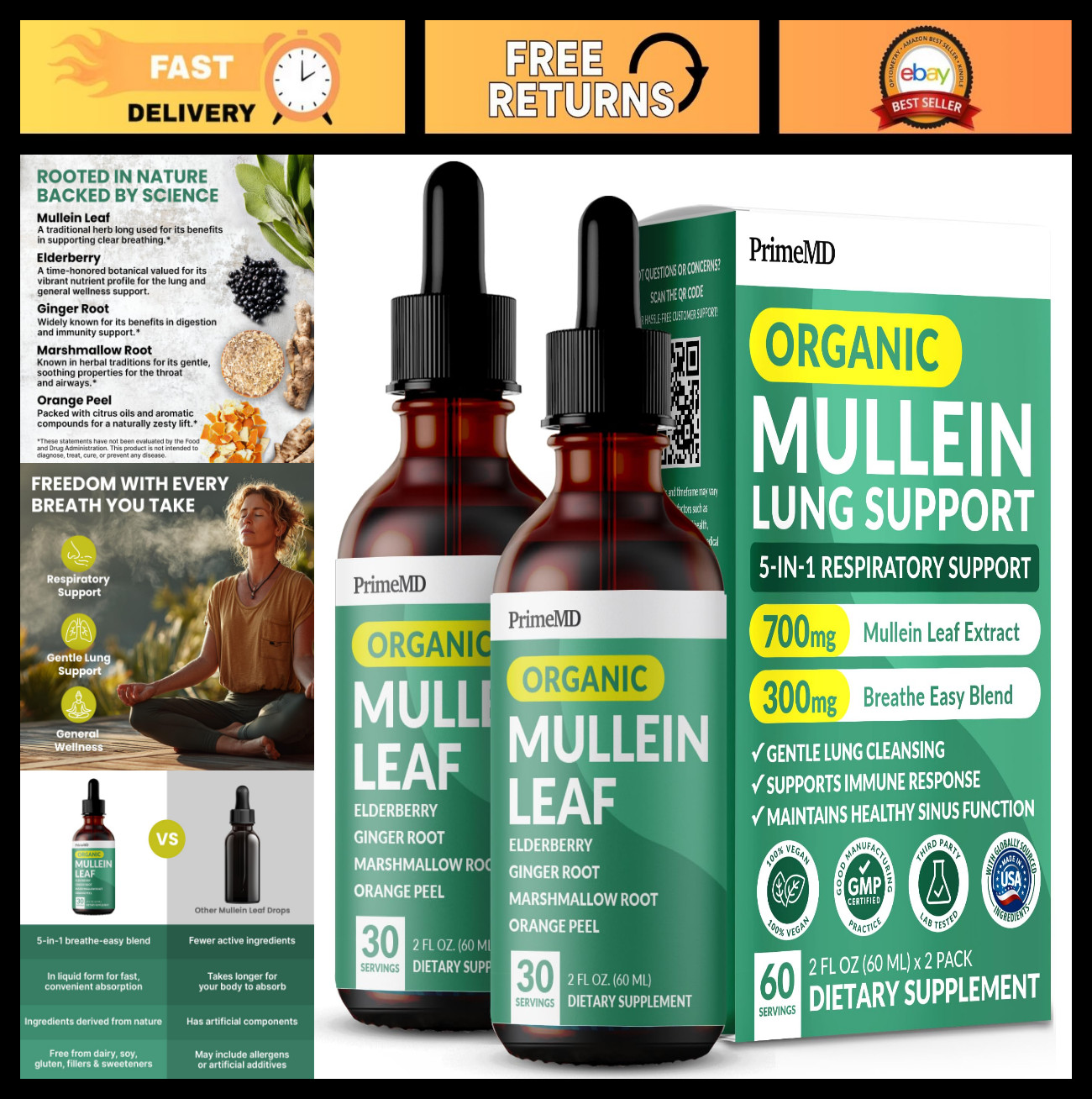 5-in-1 Mullein Drops for Lung Health – Respiratory Support Tincture with Elderbe