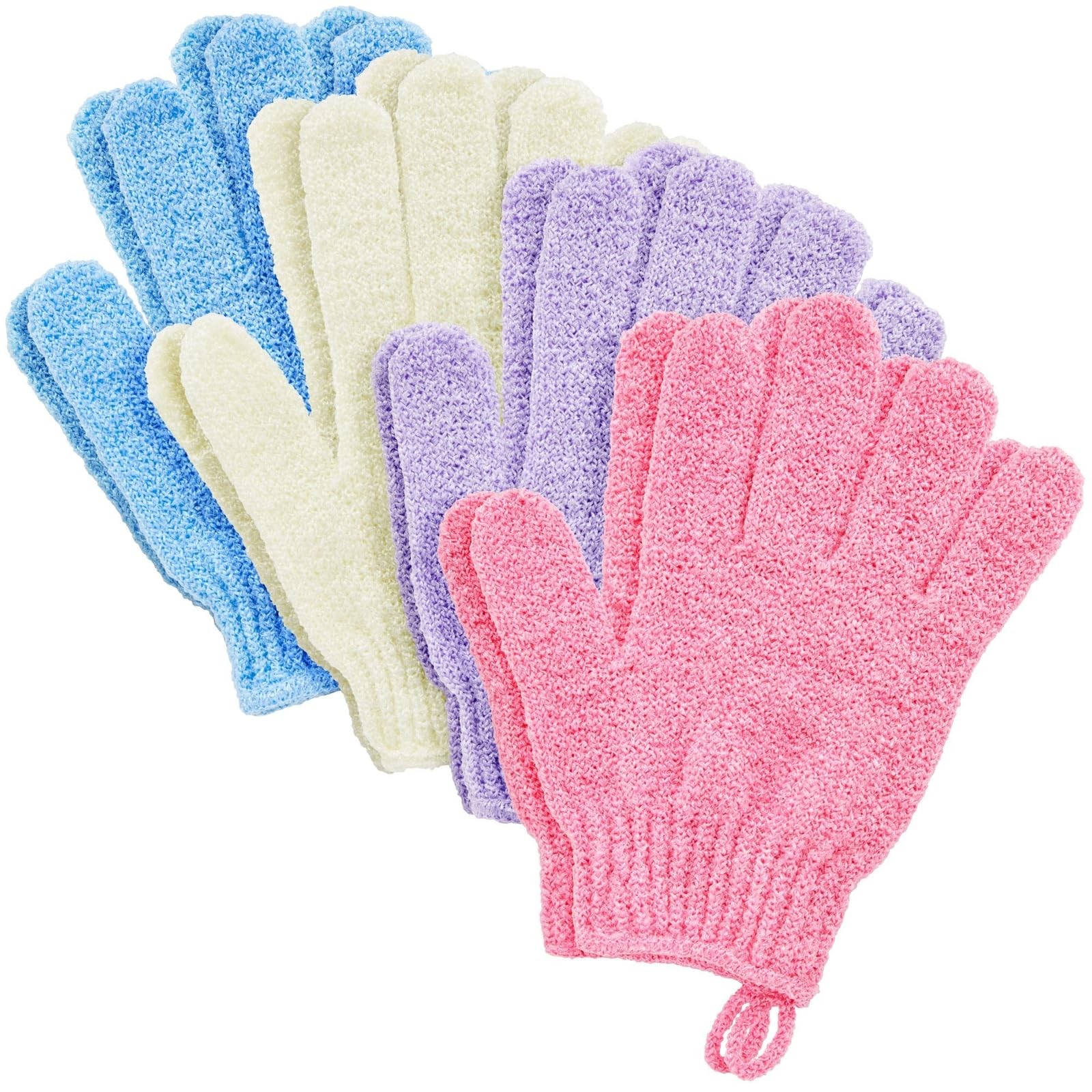4 Pairs Body Exfoliating Gloves 4 Pair (Pack of 1), Pink, Purple, Blue, Beige