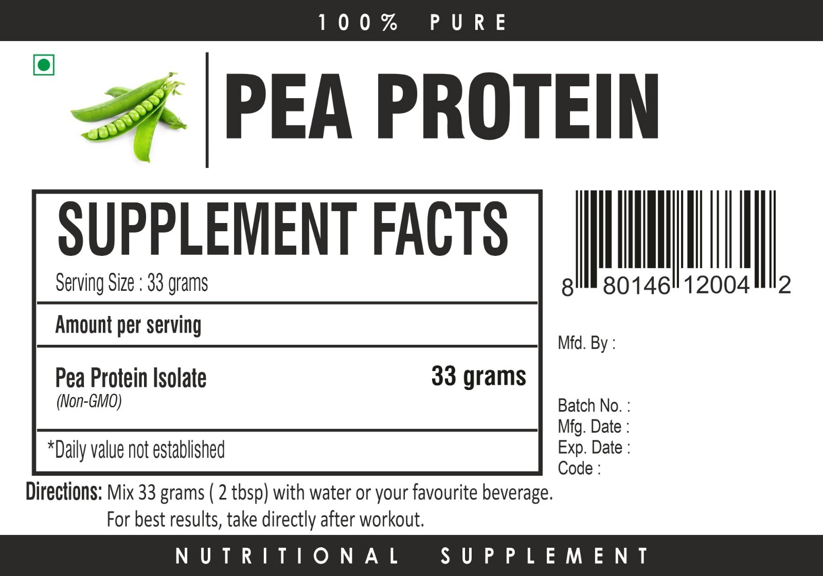 Pea Protein Powder VEGAN Plant Protein Isolate Supports Muscles Unflavored