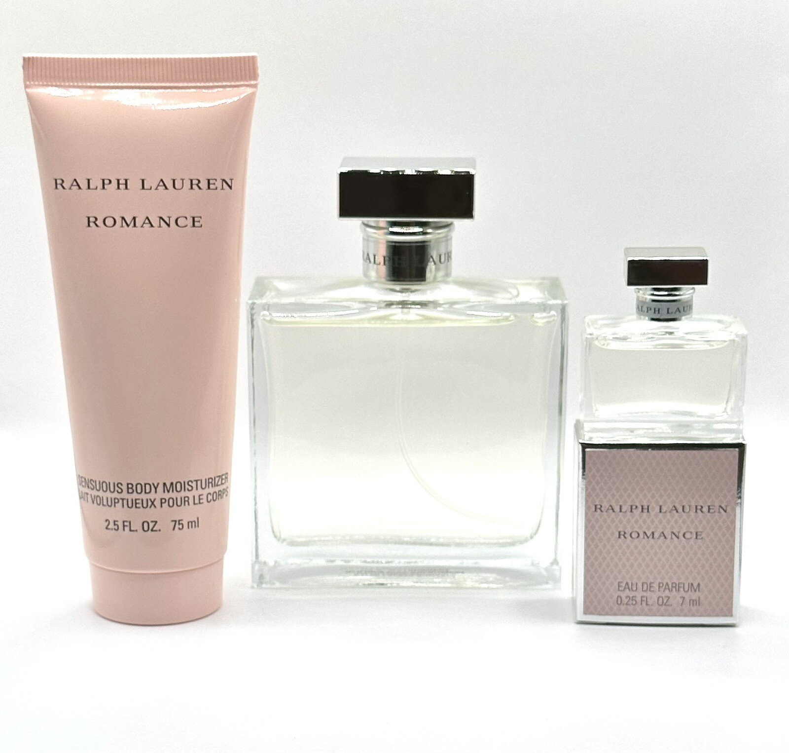 Ralph Lauren Romance EDP 3.4oz TSTR , .25 oz. Dab On Mini , 2.5 oz Body Lotion