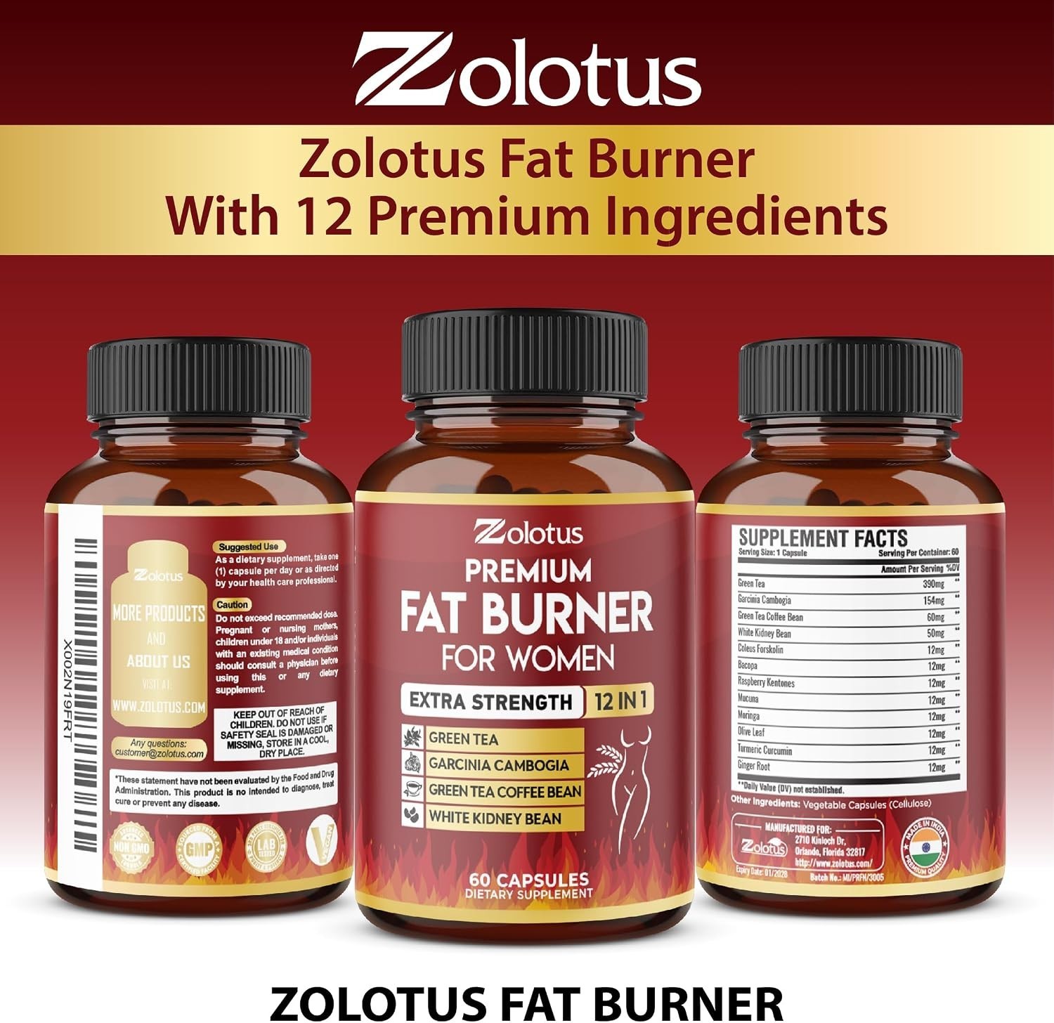 Weight Loss Pills – 60 Count Fat Burners with Green Tea Extract