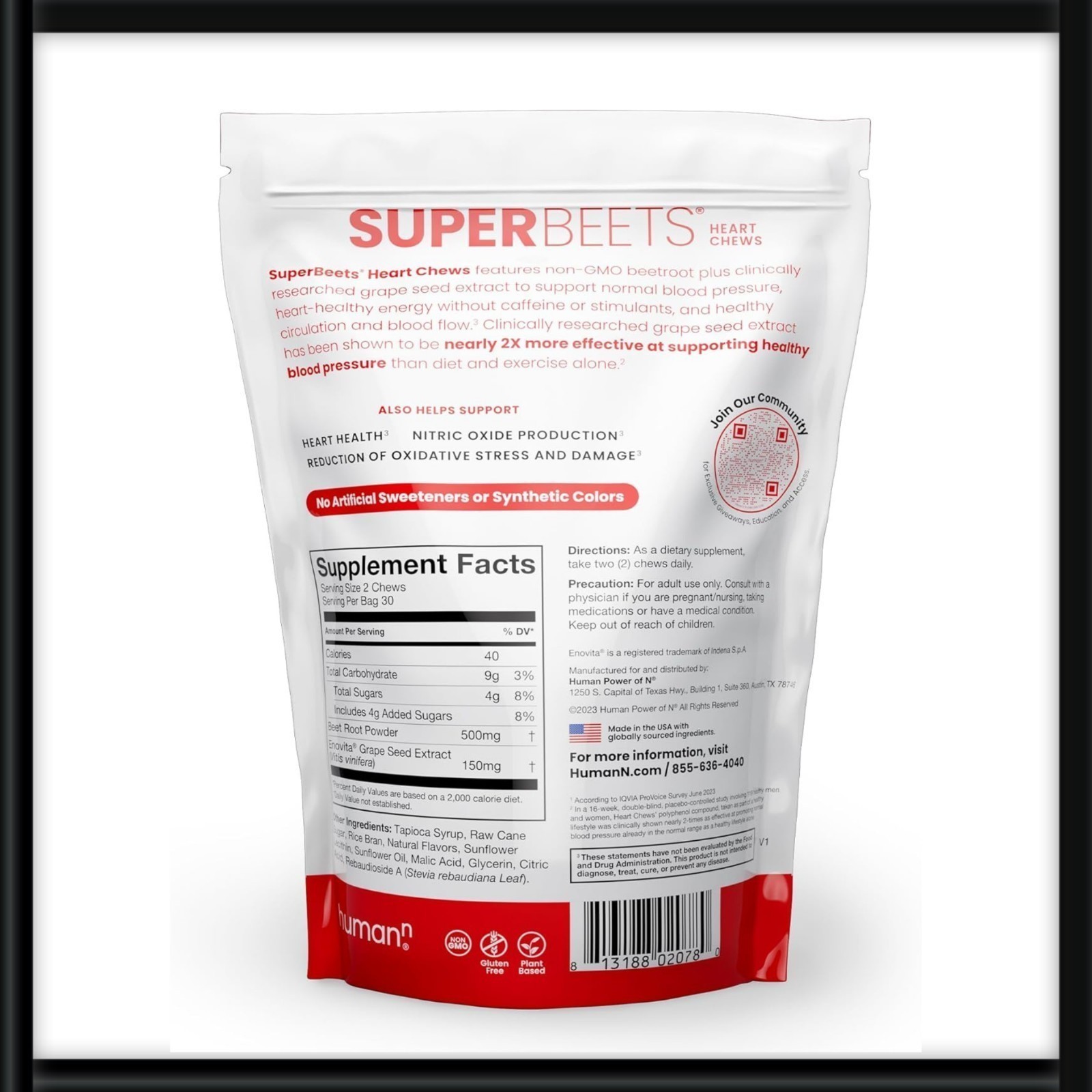 Superbeets Heart Chews, Nitric Oxide & Blood Pressure Support, 60 Count NEW