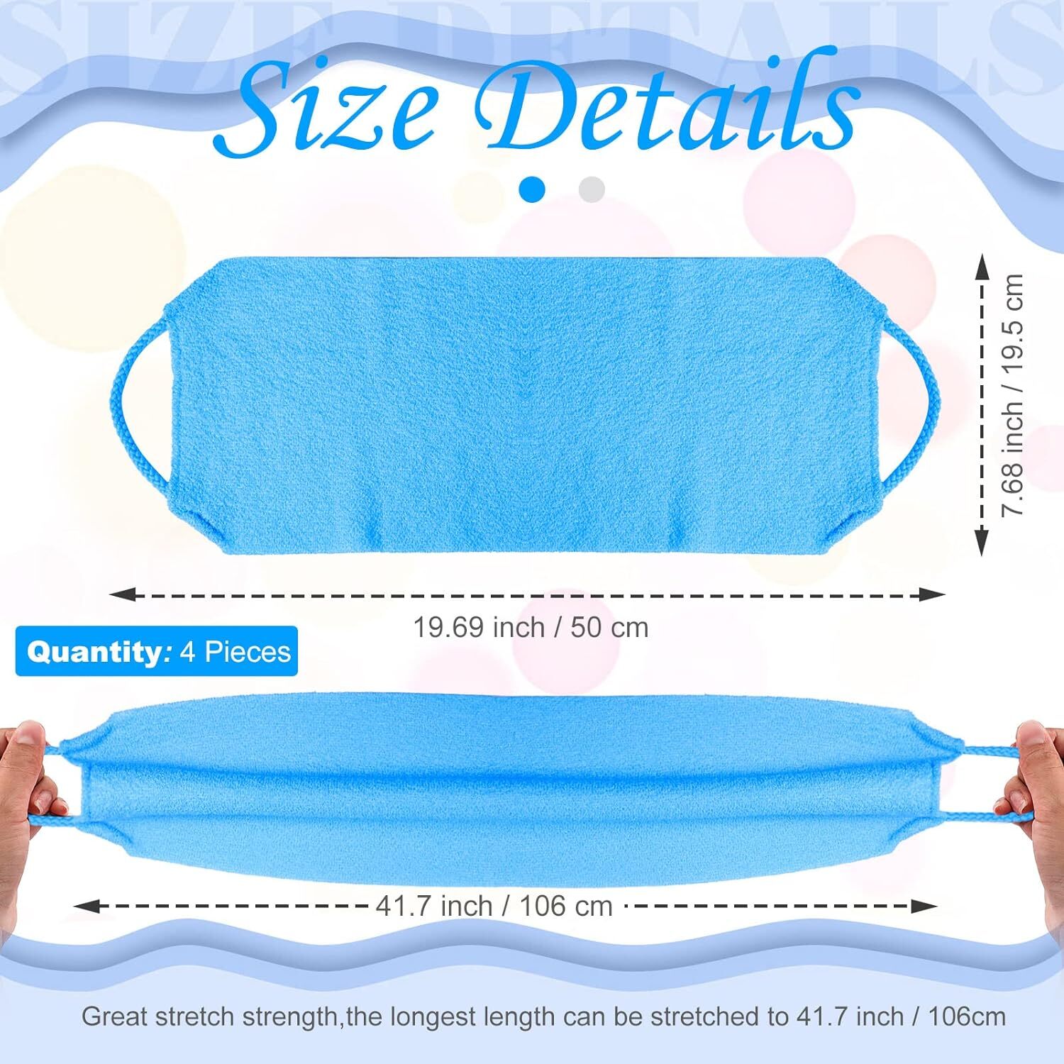 Exfoliating Back Scrubber with Handles 4 Packs Nylon Gray, Deep Blue, As Show