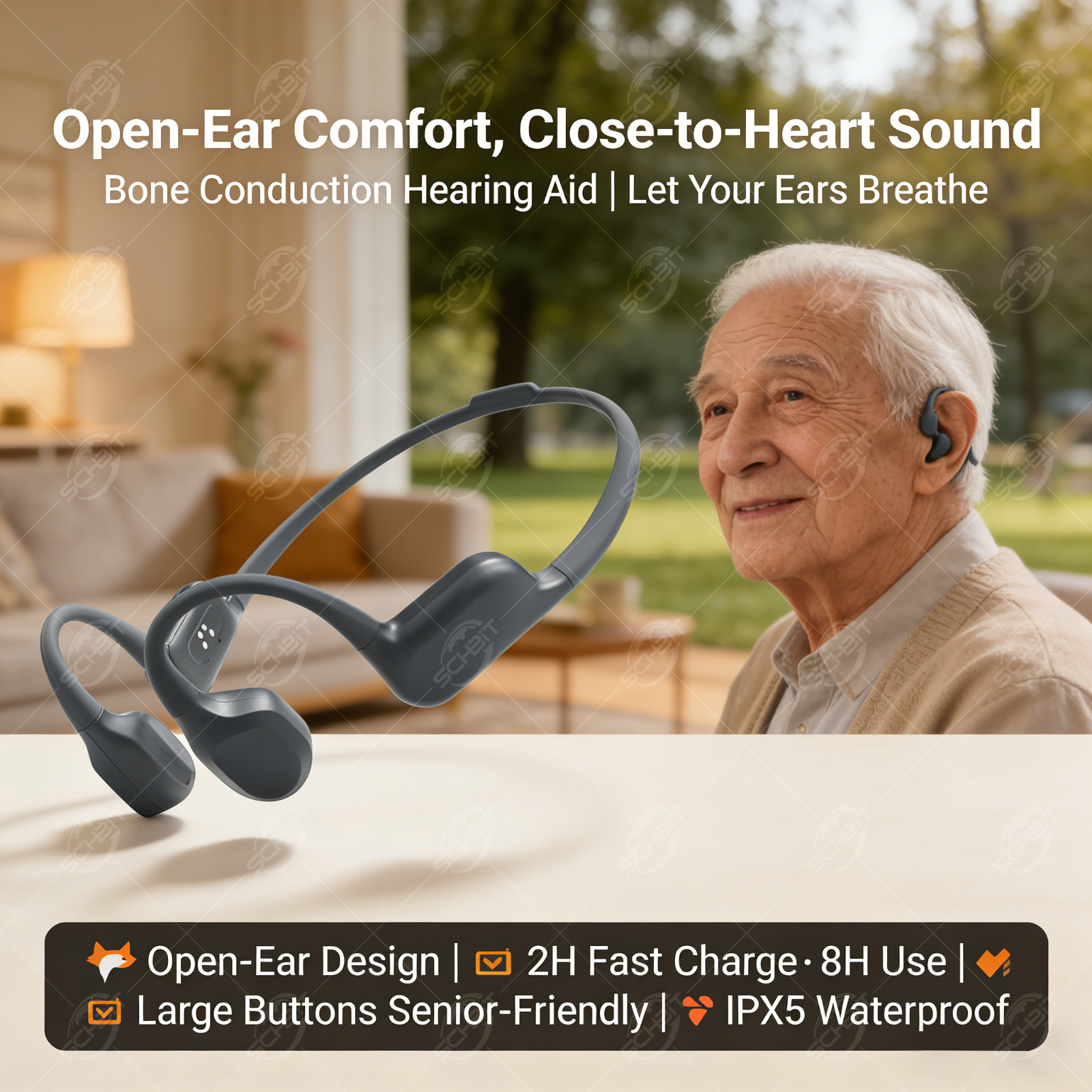 Bone conduction hearing aid Waterproof Rechargeable Long battery for Old People
