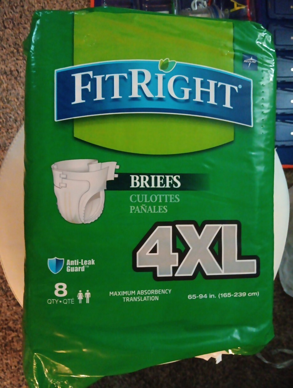 *8-Pieces* Medline FitRight Briefs Disposable Anti-Leak 65″-94″ 4XL BARIBRIEF