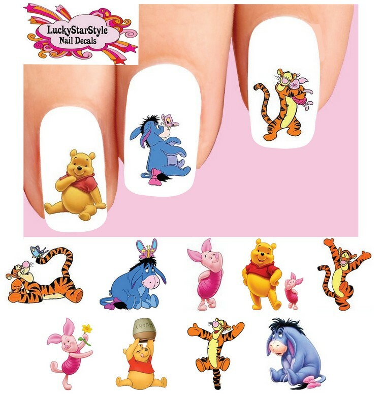 Waterslide Nail Decals Set of 48 – Winnie the Pooh Tigger Piglet Eeyore Assorted