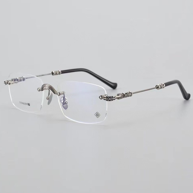 Chrome Hearts Rimless Titanium Rectangle Eyeglasses Silver Optical Frame Unisex