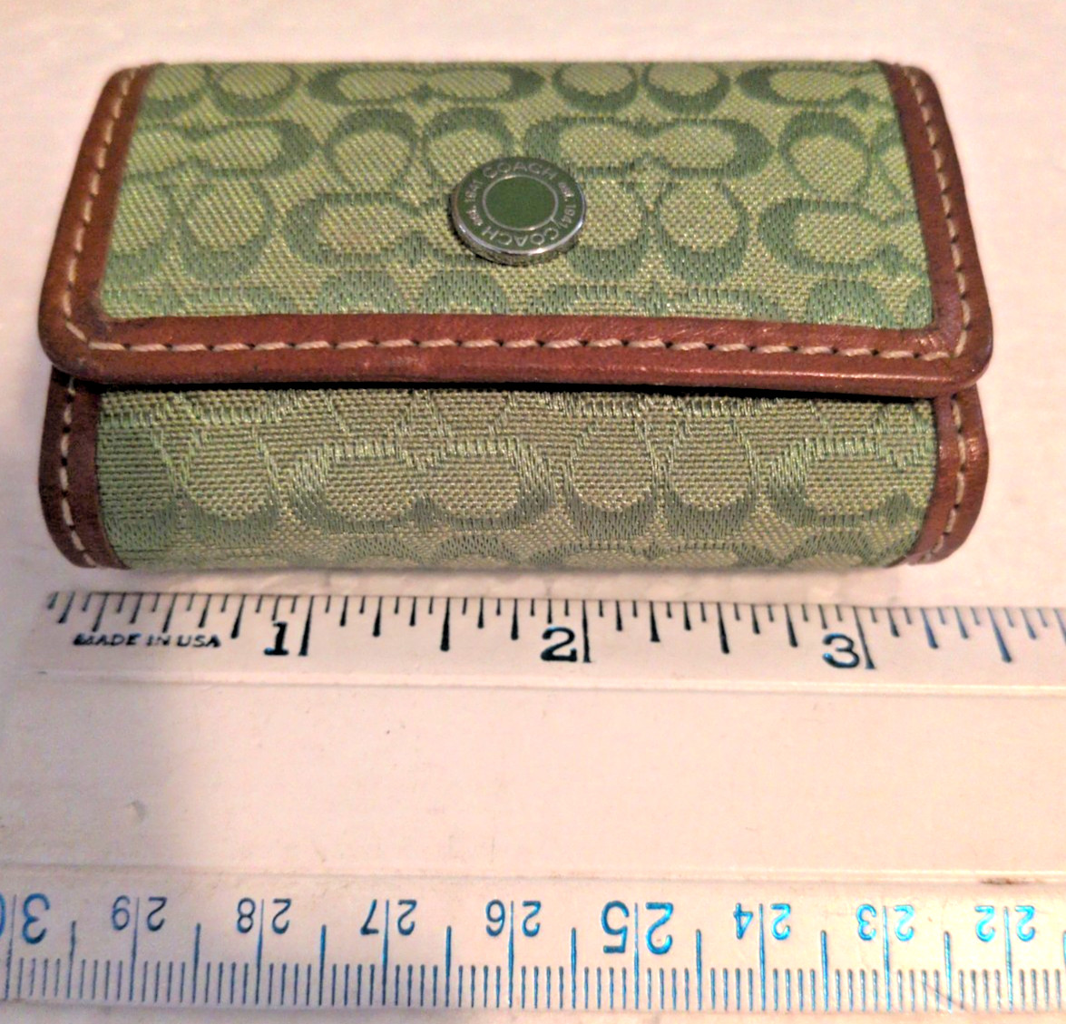 Coach Mini Pill Box Travel Case Lipstick Mirror Signature Green C Canvas Vintage